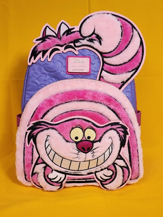 Loungefly Disney Alice in Wonderland Cheshire Cat Fuzzy Pink Mini Backpack NEW
